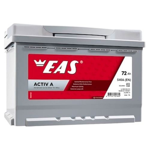 12V 72Ah EAS Akü Activ A Tırnaksız R+
